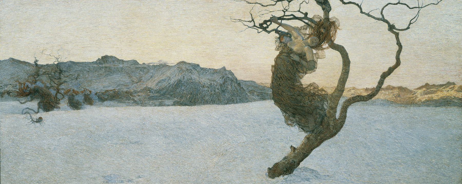 Le cattive madri – Die bösen Mütter, 1894: Das Bild zeigt die Erlösung und damit den zweiten Teil des Gedichtes «Nirvana». (120 × 225 cm, Öl auf Leinwand, Österreichische Galerie Belvedere, Wien)