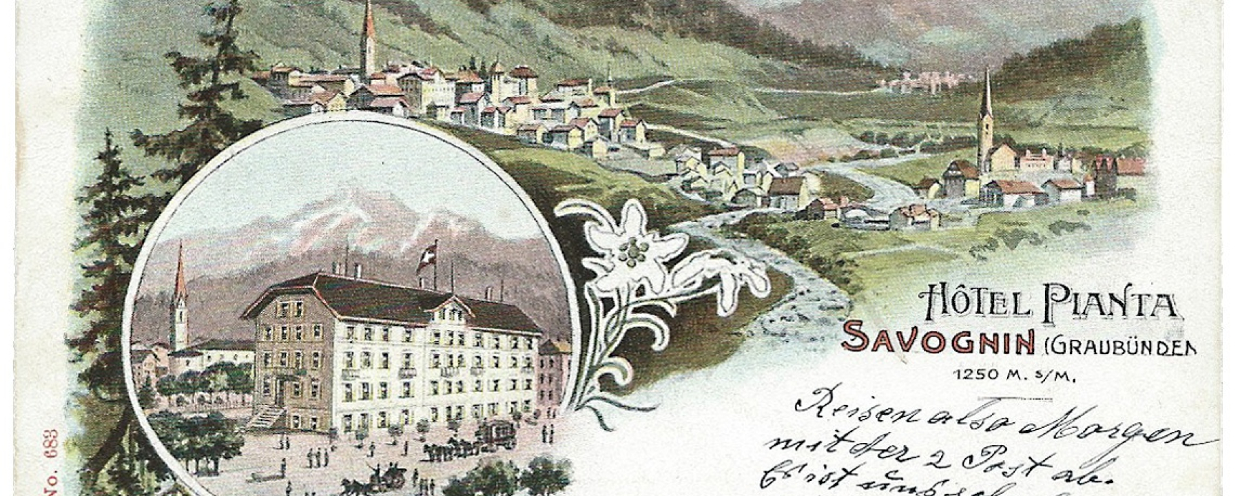 Postkarte des Hotel Pianta um 1900.