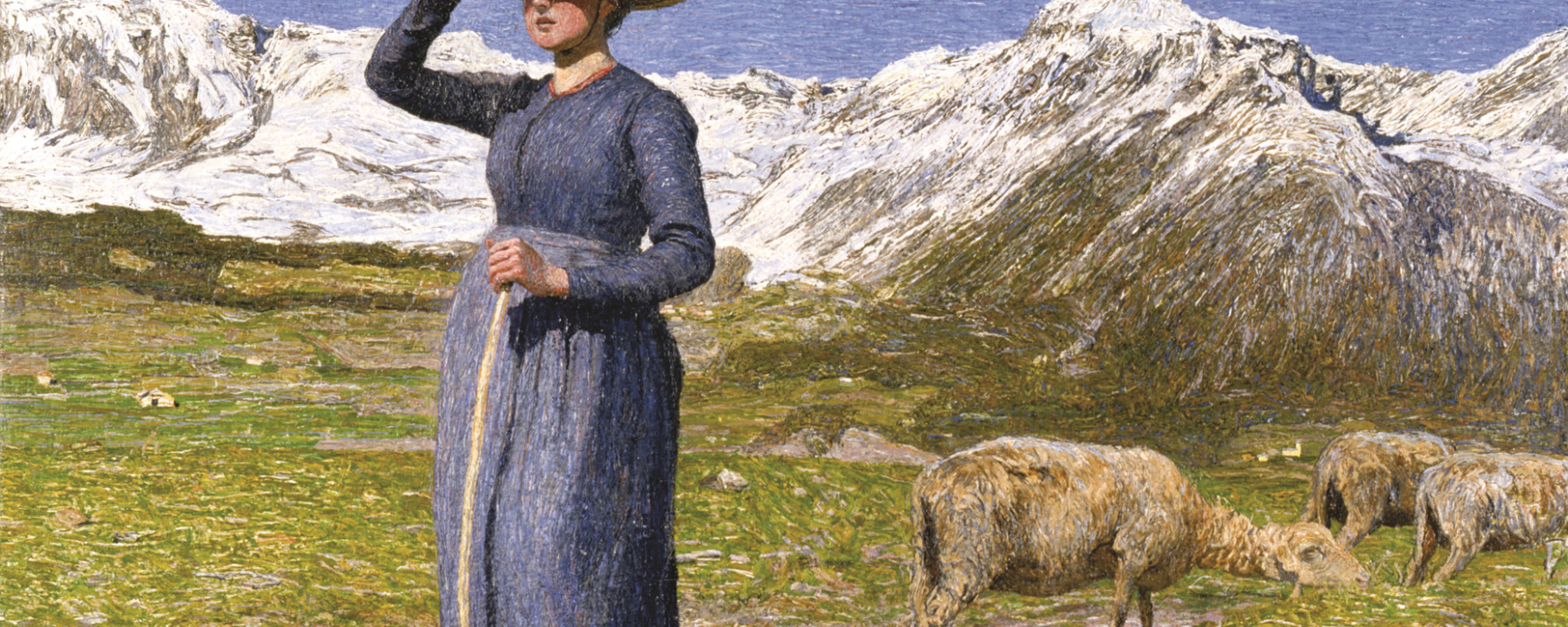 Mezzogiorno sulle Alpi – Mittag in den Alpen, 1891: (77,5 × 71,5 cm, Öl auf Leinwand, Segantini Museum St.Moritz, Depositum der Otto Fischbacher Giovanni Segantini Stiftung).