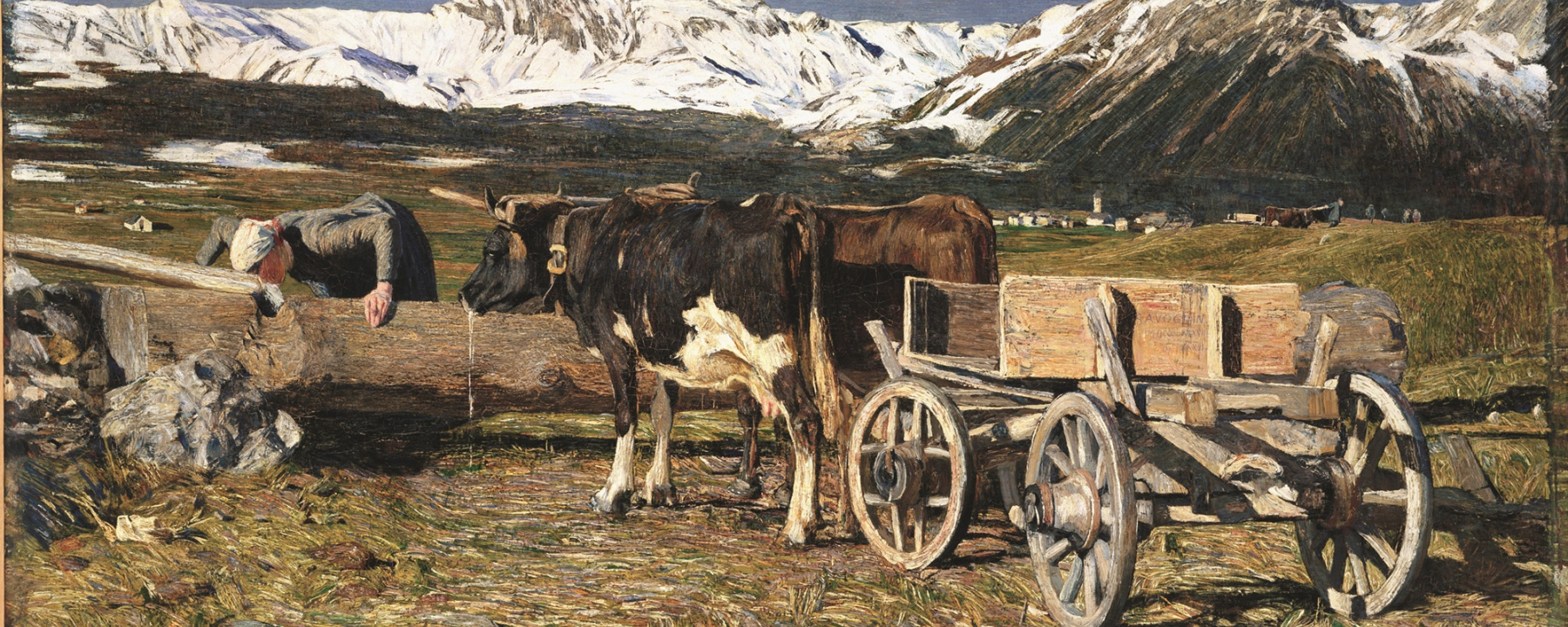 Vacche aggiogate – Kühe an der Tränke, 1888: (83 × 139,5 cm, Öl auf Leinwand, Kunstmuseum Basel, Depositum der Gottfried Keller-Stiftung).