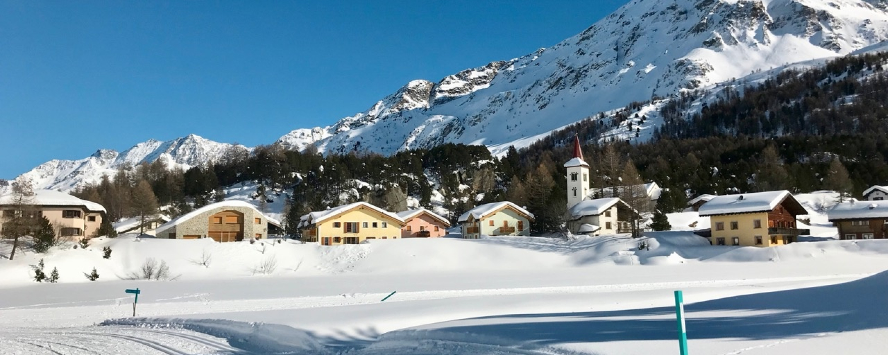Blick von der Loipe auf Maloja