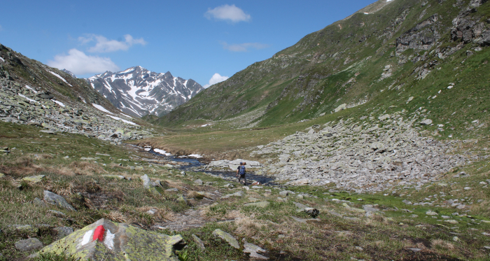 Der Lolenpass mit Gemsstock im Hintergrund