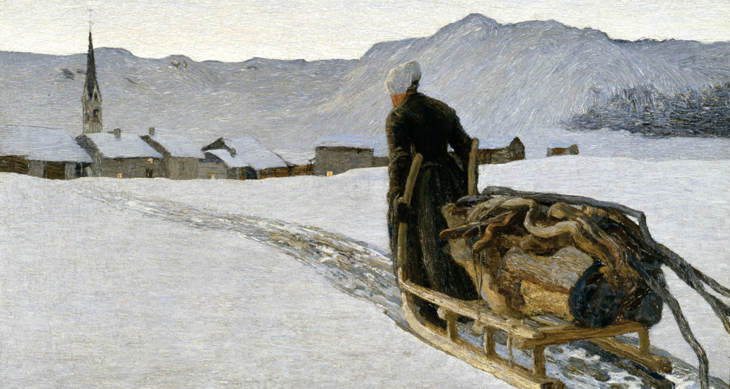 Ritorno dal bosco – Rückkehr vom Wald, 1890: (64 × 95 cm, Öl auf Leinwand, Segantini Museum St.Moritz, Depositum der Otto Fischbacher Giovanni Segantini Stiftung).