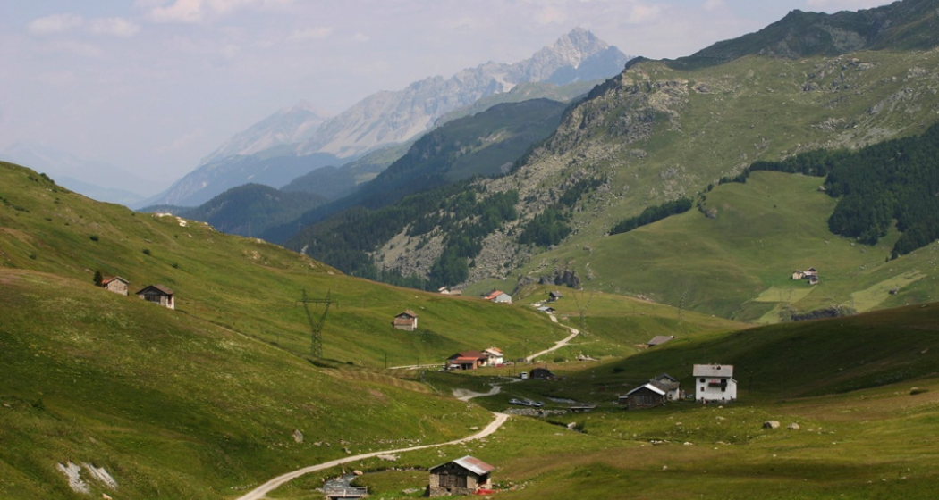 Blick über das Val Tgavregta mit den Alpen, die von Bergellern bestellt wurden. Blick über das Val Tgavregta mit den Alpen, die von Bergellern bestellt wurden.