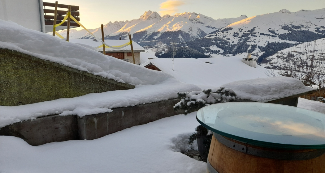 Ferienwohnung Sut las Caglias - Aussicht Winter