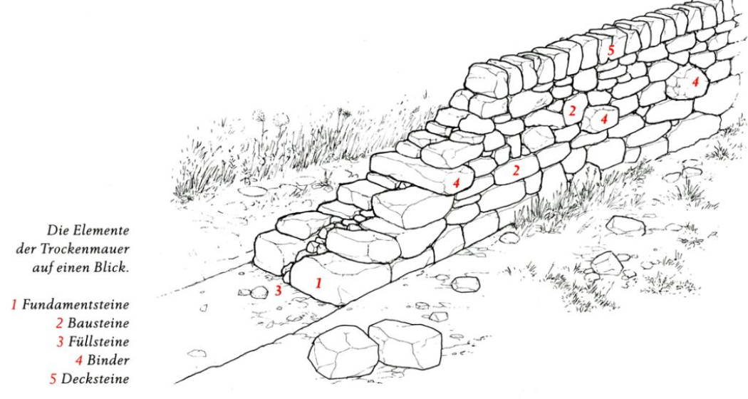 Aufbau einer Trockenmauer. Aufbau einer Trockenmauer.
