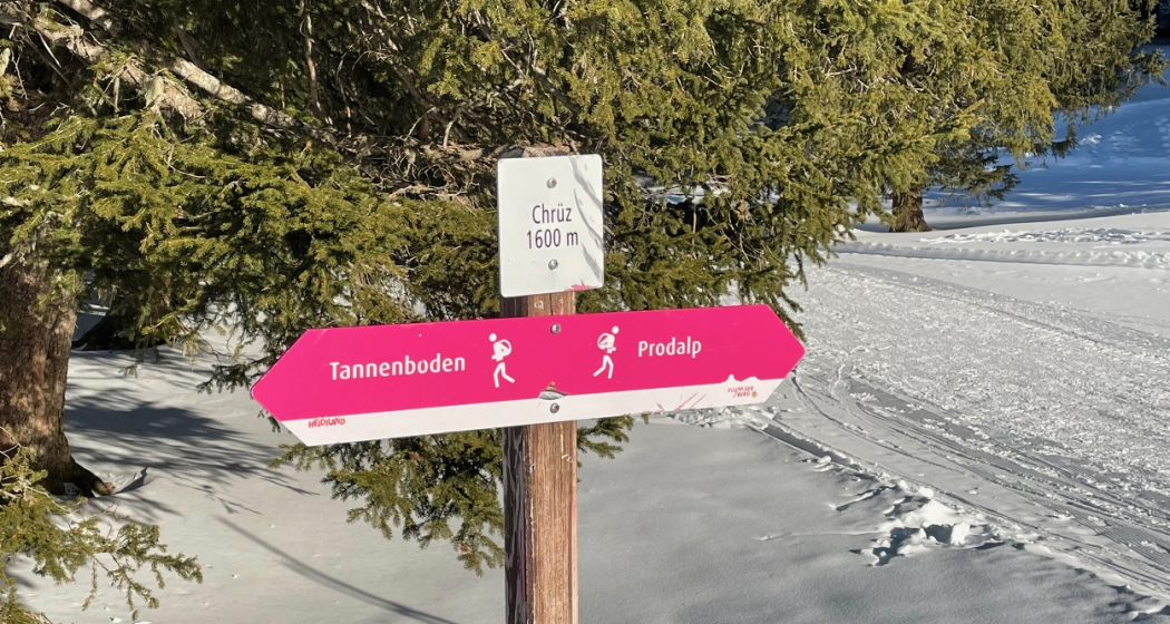 Wegweiser Chrüz nach Prodalp und Tannenboden Wegweiser Chrüz nach Prodalp und Tannenboden