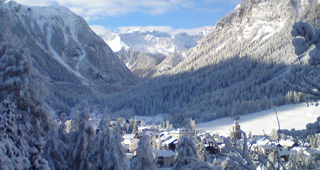 Blick auf das Dorf im Winter