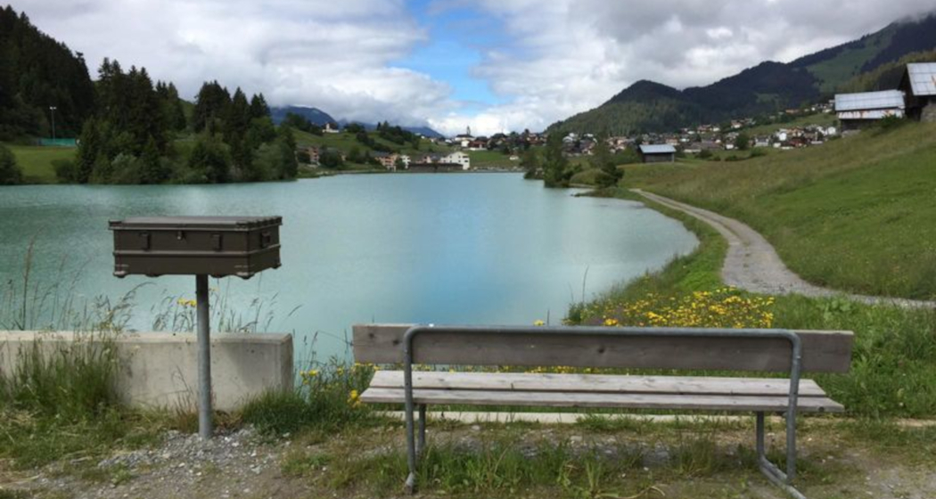 Das Foto zeigt die Lesebank, welches sich direkt vor dem Brigelser See befindet Das Foto zeigt die Lesebank, welches sich direkt vor dem Brigelser See befindet