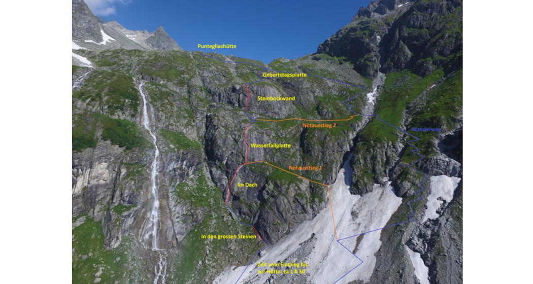 Das Foto zeigt die Route des Klettersteigs Punteglias Das Foto zeigt die Route des Klettersteigs Punteglias