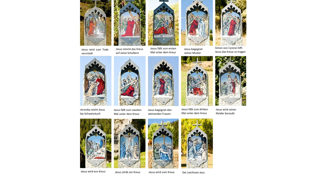 Die verschiedenen Stationen des Kreuzweges in Sumvitg/Clavadi in einer Collage. Die verschiedenen Stationen des Kreuzweges in Sumvitg/Clavadi in einer Collage.