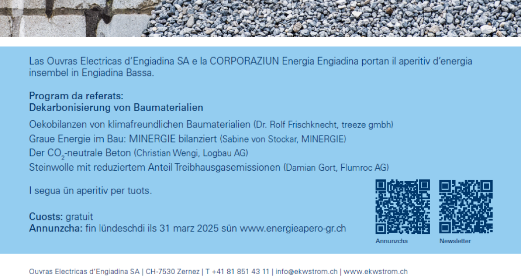 Energieapéro Graubünden. Dekarbonisierung von Baumaterialien (gdl_857150577_image) Energieapéro Graubünden. Dekarbonisierung von Baumaterialien (gdl_857150577_image)