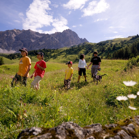 Familie beim Wandern in Savognin