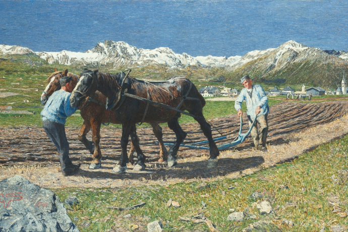 Aratura – Das Pflügen, 1890: (116 × 227 cm, Bayrische Staatsgemäldesammlung, Neue Pinakothek, München). Aratura – Das Pflügen, 1890: (116 × 227 cm, Bayrische Staatsgemäldesammlung, Neue Pinakothek, München).