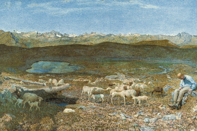 Pascoli alpini – Alpine pastures, 1893-1895: (169 × 278 cm, oil on canvas, Kunsthaus Zürich). Pascoli alpini – Alpine pastures, 1893-1895: (169 × 278 cm, oil on canvas, Kunsthaus Zürich).