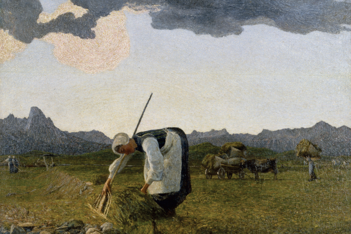 La raccolta del fieno – The Hay Harvest, 1888/89/1898: (137 X 149 cm, oil on canvas, Segantini Museum St. Moritz, deposit of the municipality of St. Moritz). La raccolta del fieno – The Hay Harvest, 1888/89/1898: (137 X 149 cm, oil on canvas, Segantini Museum St. Moritz, deposit of the municipality of St. Moritz).
