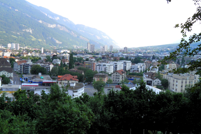 View in the morning over Chur from the foot of the Pizoggel