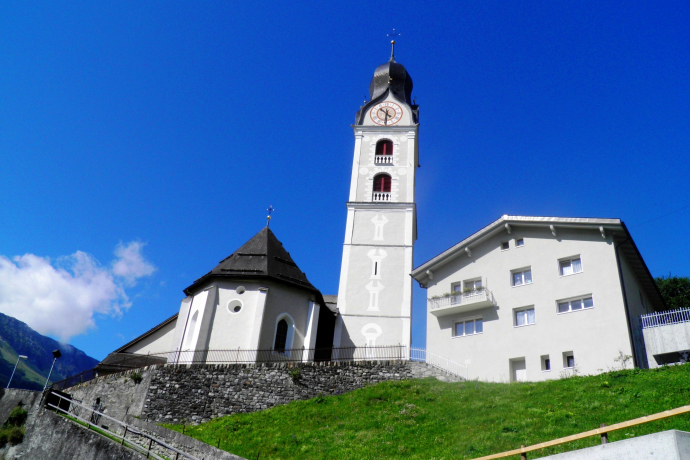 Sumvitg with its church visible from afar