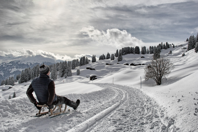 Great sledding fun from the Bodahütte down to Pany