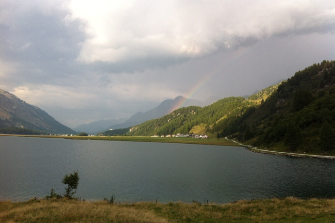Silsersee mit dem dem Delta von Isola