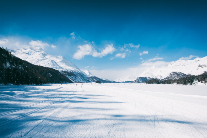 Plaine de Sils. Vue en direction du lac de Sils
