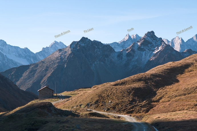 View from the top of the pass into the Bregaglia Alps. View from the top of the pass into the Bregaglia Alps.