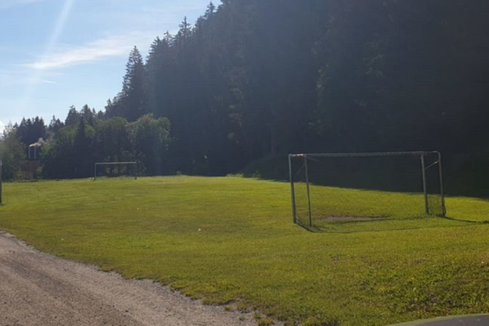 Das Foto zeigt den Fussballplatz neben dem Brigelser See