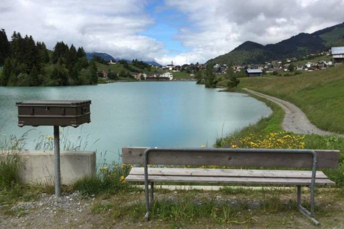 Das Foto zeigt die Lesebank, welches sich direkt vor dem Brigelser See befindet Das Foto zeigt die Lesebank, welches sich direkt vor dem Brigelser See befindet