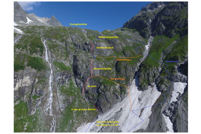 Das Foto zeigt die Route des Klettersteigs Punteglias