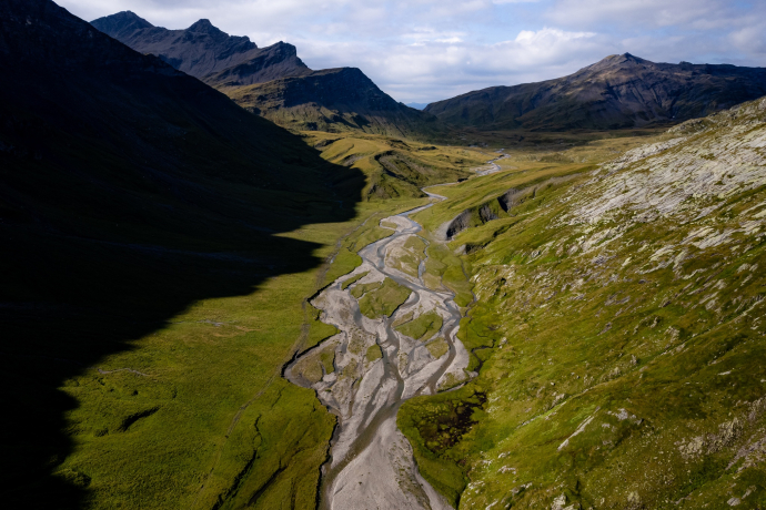 Le classique : vue du col Diesrut sur la Greina