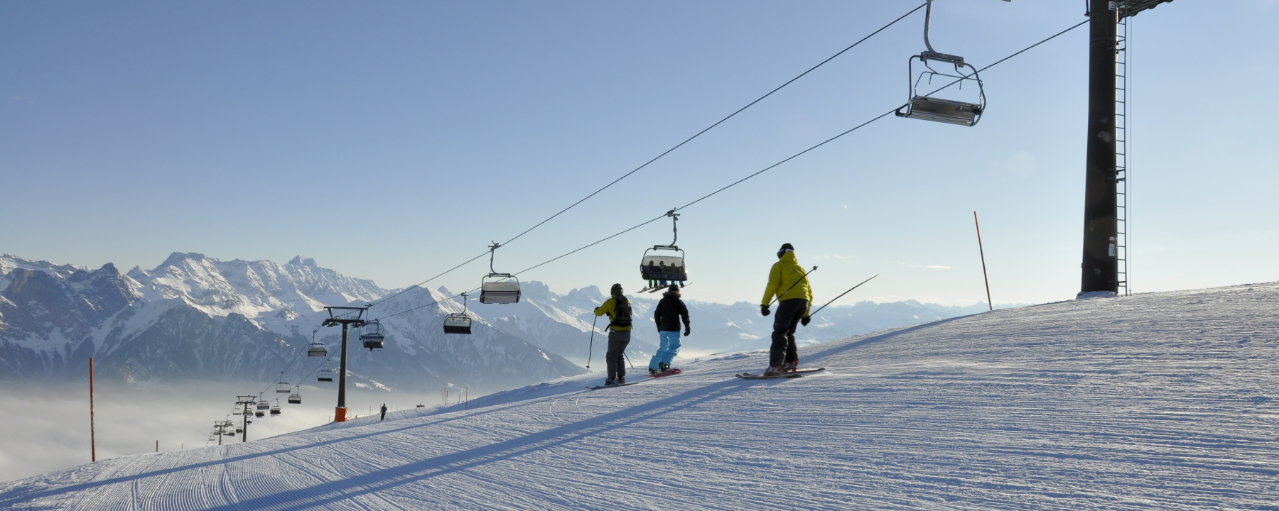 Skifahrer auf der Piste im Skigebiet Pizol, © Heidiland Tourimus