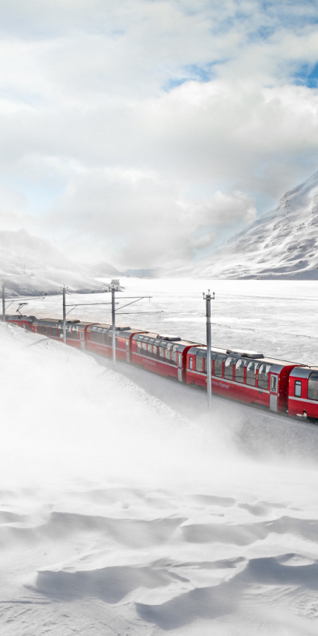 The Bernina Express on the Bernina Pass The Bernina Express on the Bernina Pass