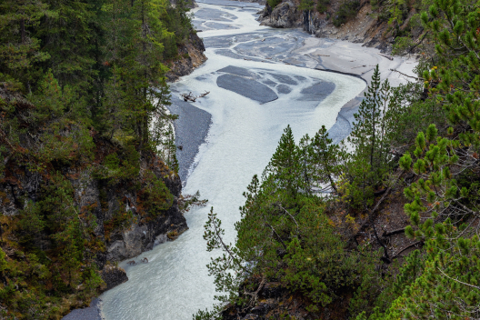 Gebirgsfluss fliesst durch den Schweizerischen Nationalpark. (Foto: © Nico Schaerer) Gebirgsfluss fliesst durch den Schweizerischen Nationalpark.