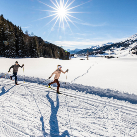 Langlaufen auf der Wolfgang-Loipe in Davos. Langlaufen auf der Wolfgang-Loipe in Davos.