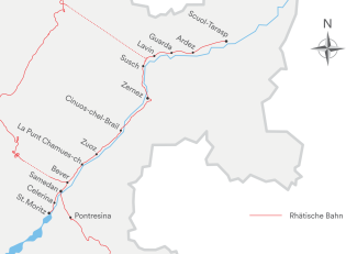Übersichtskarte der Engadiner Kulturlinie «TrenInn»