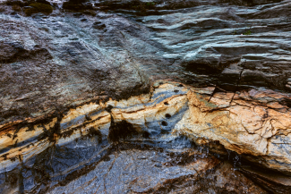 Schichtgestein mit Fossilien. (Foto: © Nico Schaerer) Schichtgestein mit Fossilien.