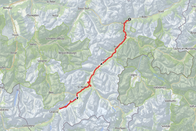 Karte zur Langlauf-Tour Lavin–Maloja
