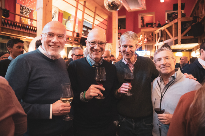 Jürg Schmid, Rolf Müller, Marcel Perren und Angelo Trotta an der Inspiration Night 2023 im Chalet Bello