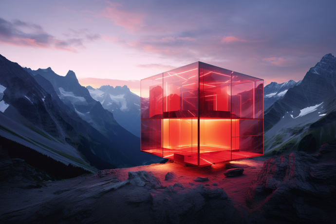 Visualisierung des InnoCubes: Innovationszentrale in der Berglandschaft Graubündens