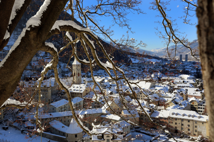 The snow-covered old town of Chur