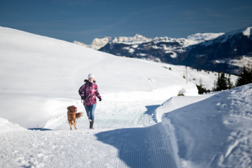 Winterwandern mit Hund auf dem Glaspass in der Ferienregion Viamala