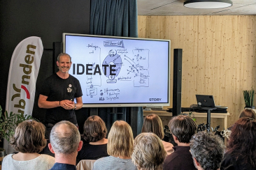 Referent präsentiert „IDEATE“ vor Publikum in einem Workshopraum